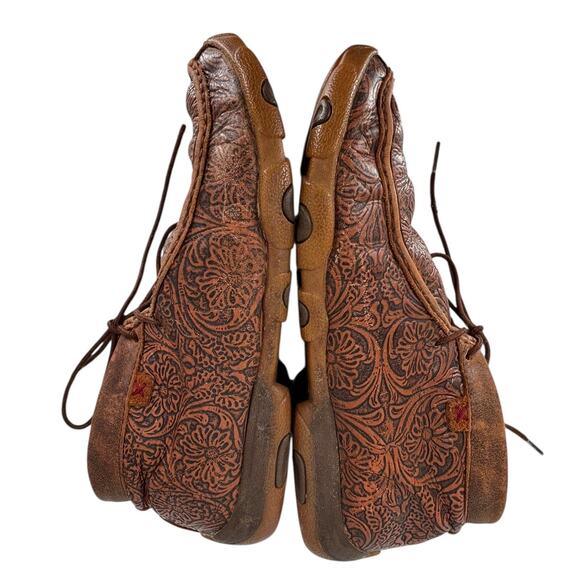 Twisted X Tooled Leather Lace Up Casual Driving Moc Shoe Ankle Boot Womens 11 - Picture 4 of 9
